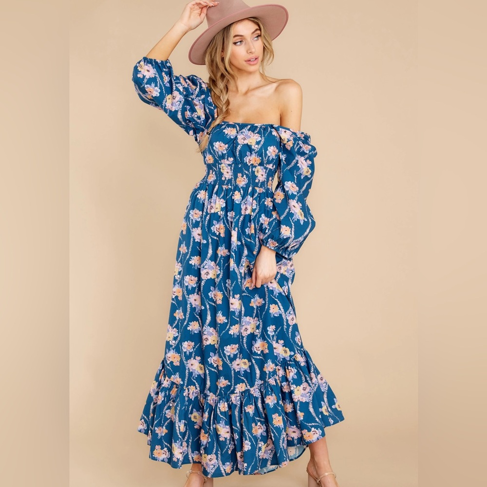 NWT LoveShackFancy Blue Floral Maxi Dress Sz P